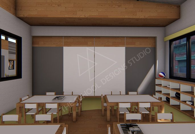 Basil Woods Preschool, Bengaluru classroom (Render).