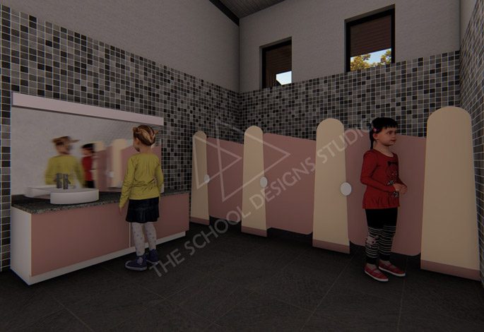 Basil Woods Preschool, Bengaluru Washroom (Render).